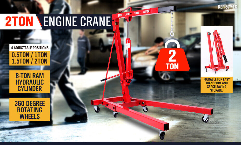 2-Ton Hydraulic Engine Crane Foldable Hoist Stand for Mobile Garage Lifting- Workshop Essential