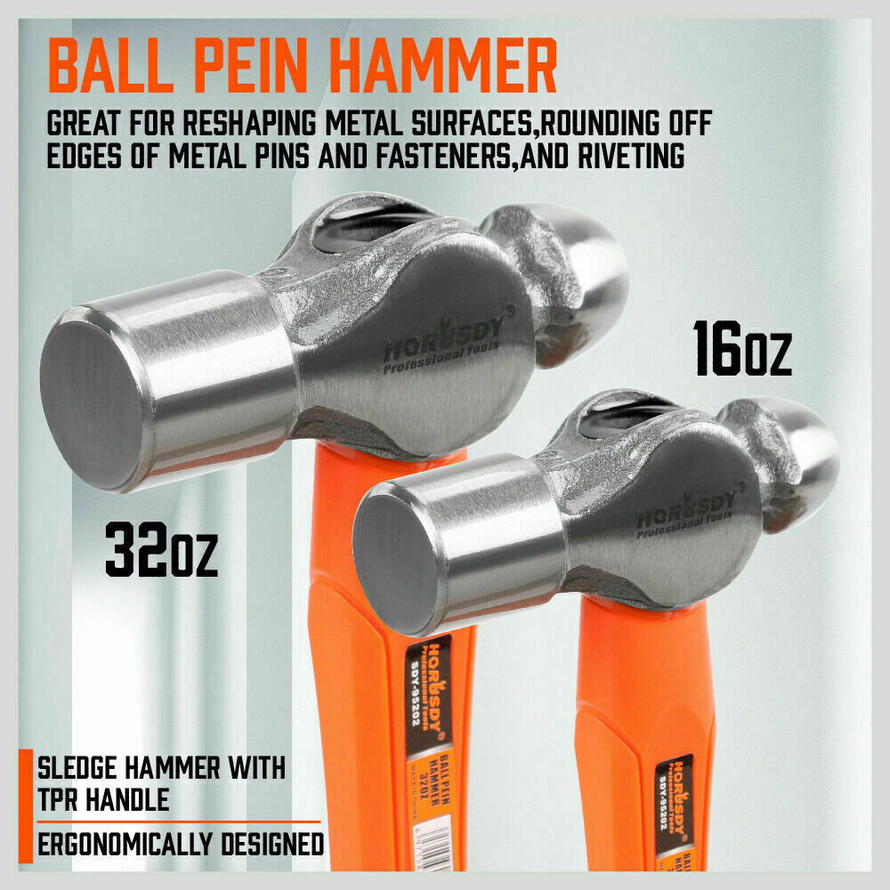 5Pc Hammer Set Rubber / Ball Pein / Sledge / Cross Pein Mallet TPR Grip Handle