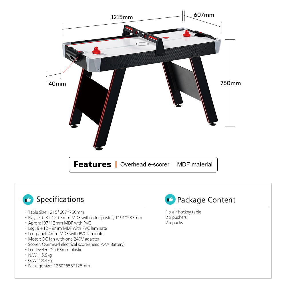 T&R SPORTS 4FT Air Hockey Table With Overhead E-Scorer - Black