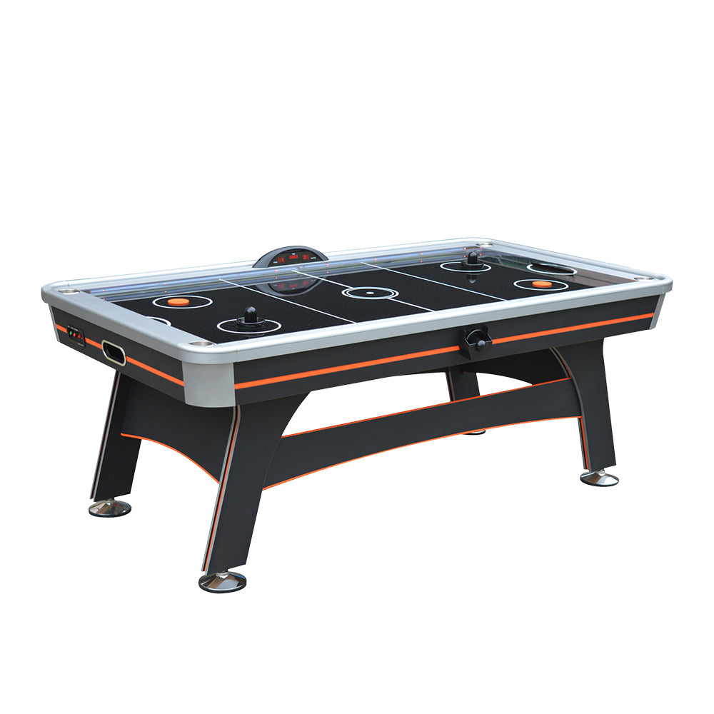 T&R SPORTS 7FT Air Hockey Table With LED Light - Black and Orange