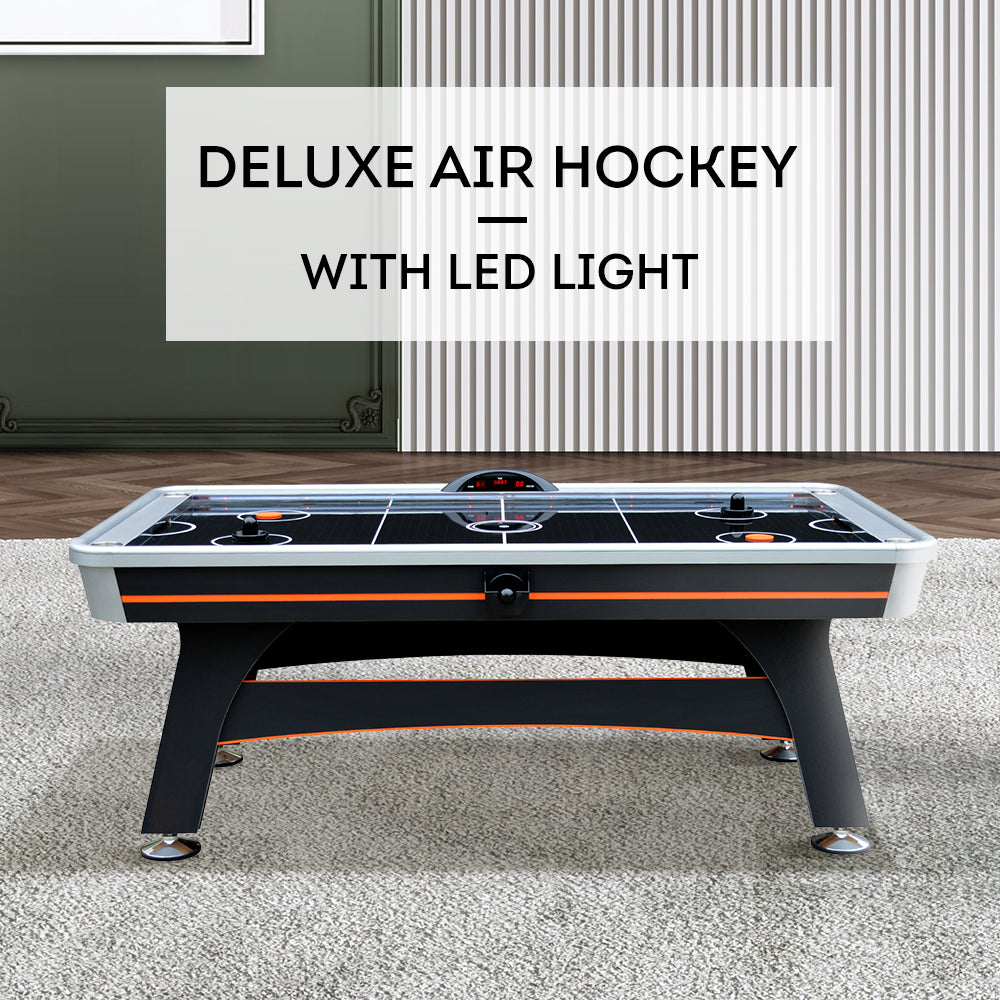 T&R SPORTS 7FT Air Hockey Table With LED Light - Black and Orange