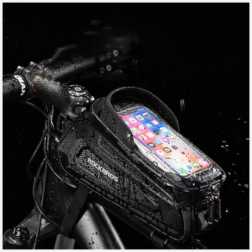 Waterproof Bike Handlebar Bag TPC Screen Touch Detachable Bag - Black