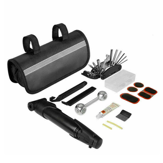 AKEZ Portable Tyre Tool Bag Multi-function Bike Tire Repair Tool Kit - Black
