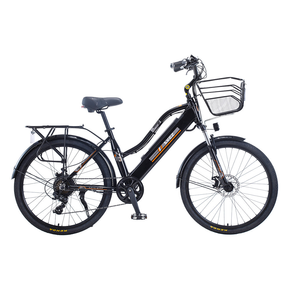 AKEZ 26 Inches Electric Bike City Bike Bicycles Assisted Bicycle Women Black