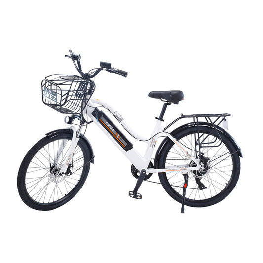 AKEZ 26 Inches Electric Bike City Bike Bicycles Assisted Bicycle Women - White