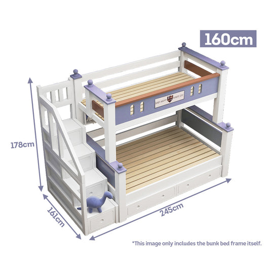 MASON TAYLOR Bunk Bed Solid Rubber Timber Safety Rails Big Storage With a Ladder cabinet - White&Blue - 160cm