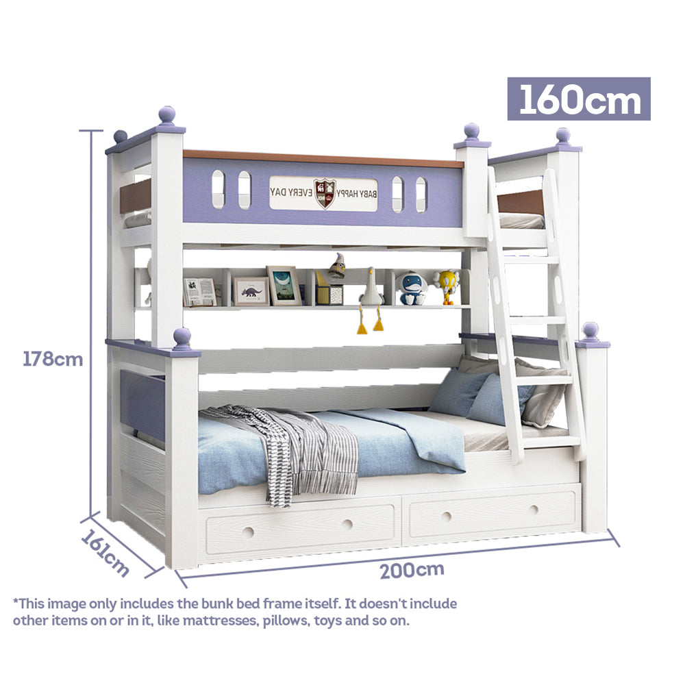 MASON TAYLOR Bunk Bed Solid Rubber Timber Safety Rails Big Storage - White&Blue - 160cm