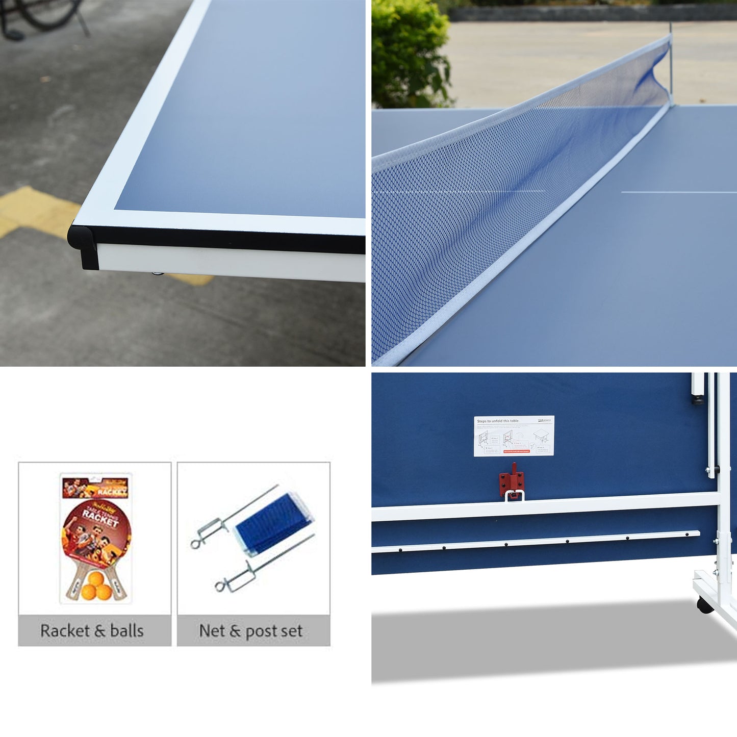 DOUBLE HAPPINESS 13 Indoor Rollaway Fiberboard Table Tennis With Accessories Ping Pong Table - Blue