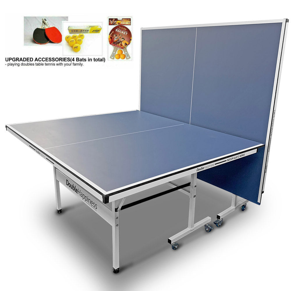 Double Happiness Indoor Advanced 160 Table Tennis Ping Pong Table w/ Upgraded Accessories - Blue