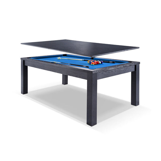 7Ft Elegance Dining Pool Table Black Frame with Top Free Accessories - Blue