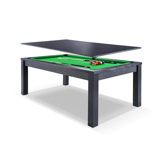 7Ft Elegance Dining Pool Table Black Frame with Top Free Accessories - Green