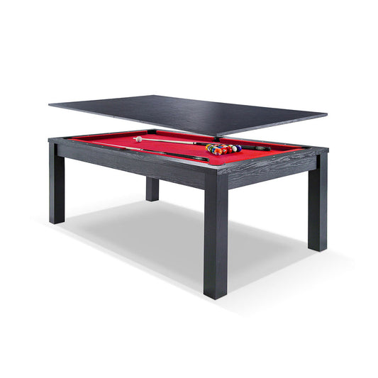 7Ft Elegance Dining Pool Table Black Frame with Top Free Accessories - Red