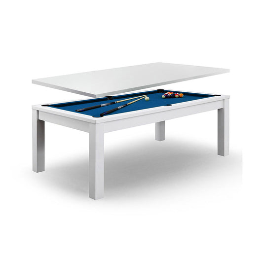 7Ft Elegance Dining Pool Table White Frame with Top Free Accessories - Blue