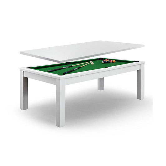 7Ft Elegance Dining Pool Table White Frame with Top Free Accessories - Green
