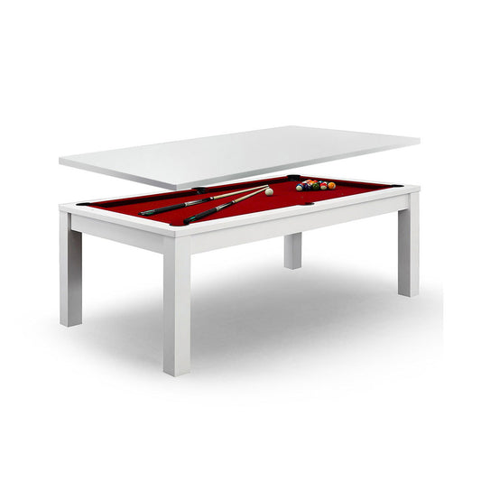 7Ft Elegance Dining Pool Table White Frame with Top Free Accessories - Red