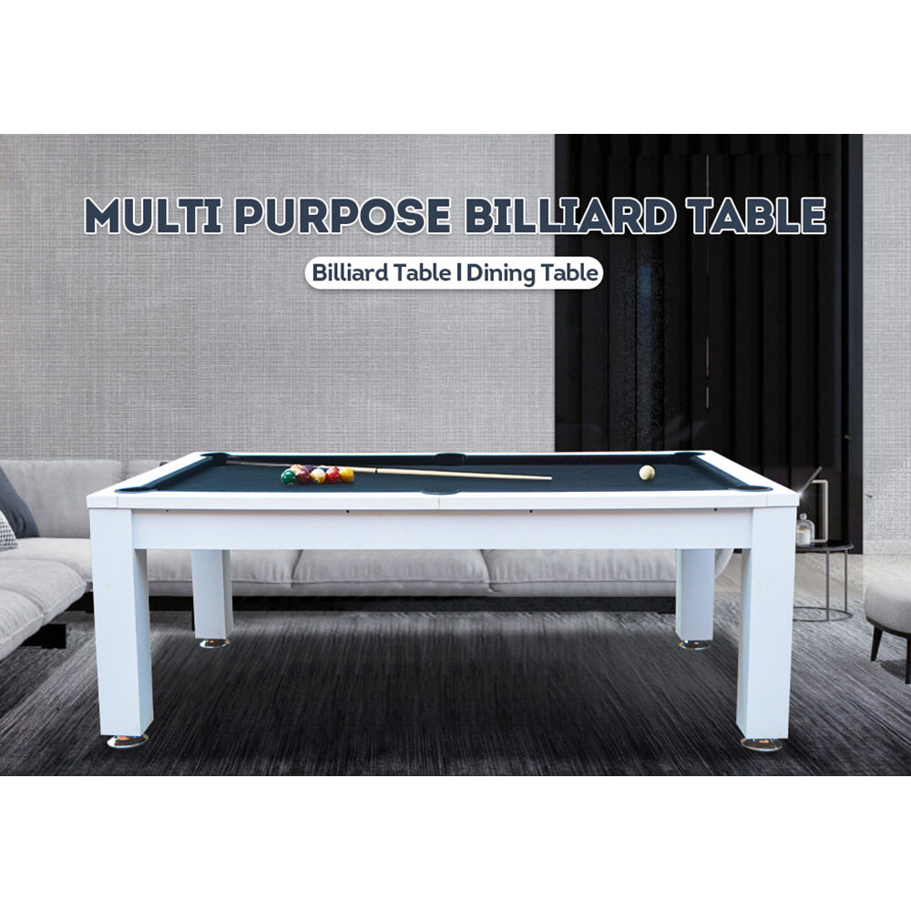 7FT Elegance Pool /Dining / Billiard Table White Frame Black Felt with Top