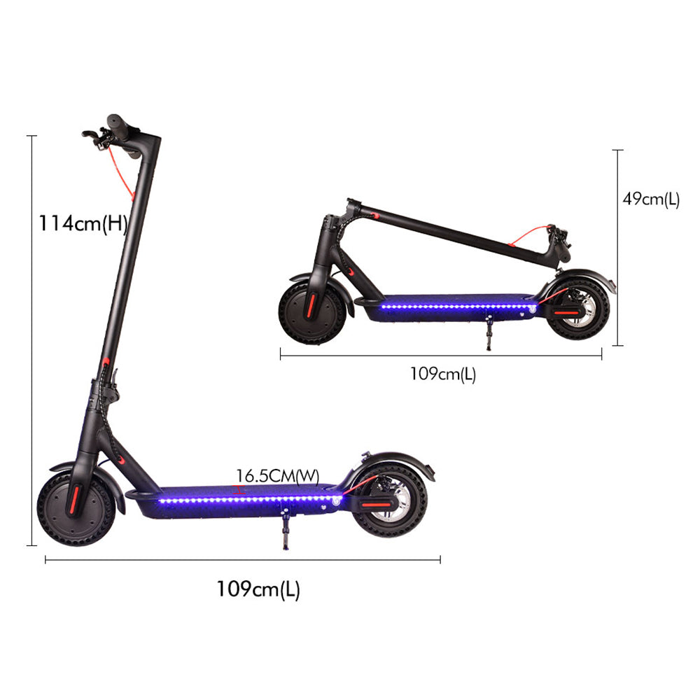 AKEZ M365 Blue LED Strip Electric Scooter Foldable Motorised Scooter Honeycomb Tires with shock Absorber A11E - Black