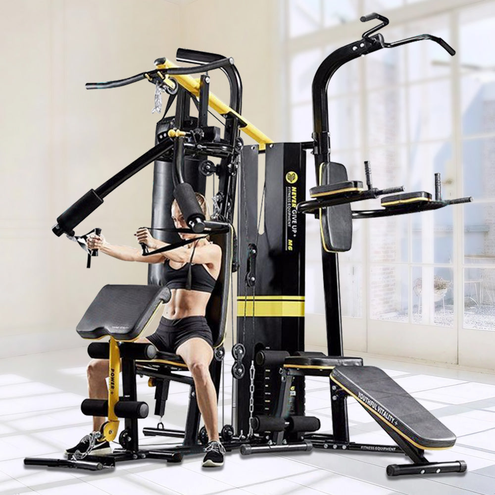 T&R SPORTS M6 Weight Training Multifunction System Exercise Workout Fitness Home Gym - Black&Yellow