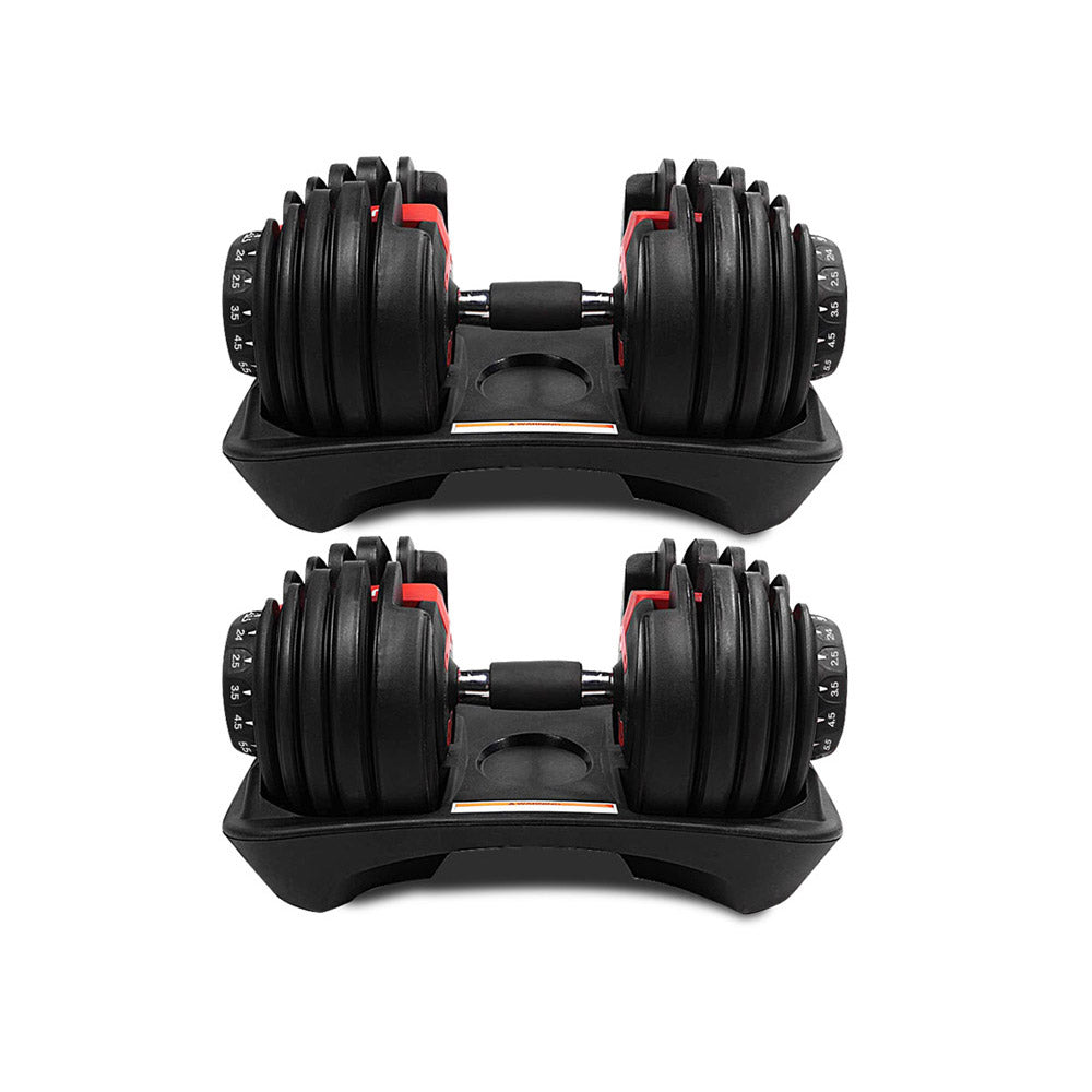 2x24kg Adjustable Dumbbell Home GYM Exercise Equipment Weight Fitness