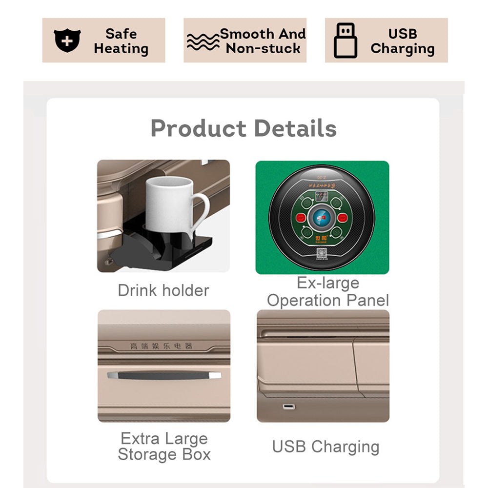 Heating Q3 Champagne With Cover Plate With USB External Frame Comes With A Cup Holder Automatic Mahjong Table