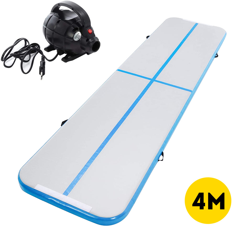 4M Inflatable Gymnastics Mat Air Track Tumbling Yoga Training W/ Electric Pump - Lightblue