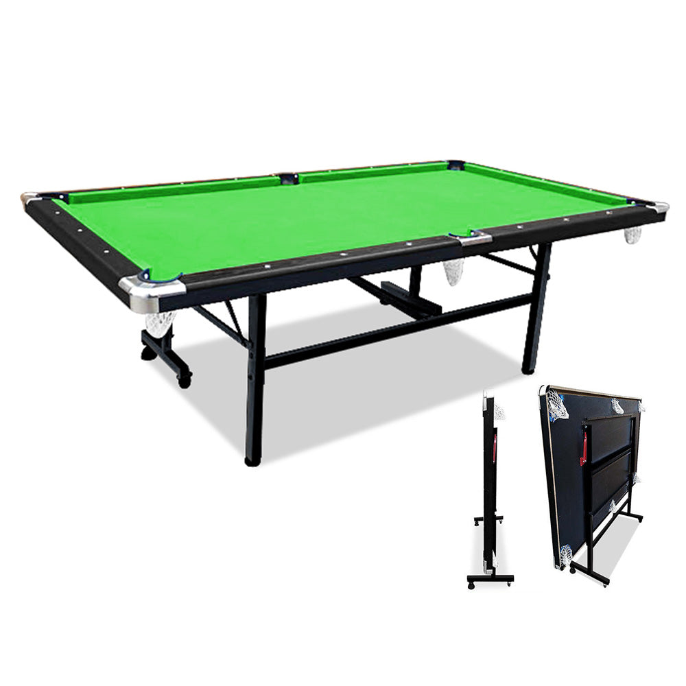 8FT Foldable Pool Table Blue/Red/Green Felt Billiard Table Free Accessory for Small Room(BLUE&GREEN: 15% OFF PRE-SALE, Dispatch in 8 weeks) - GREEN