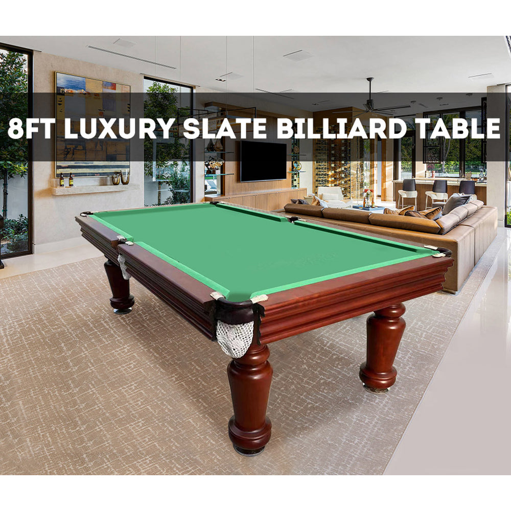 T&R SPORTS 8FT Luxury Slate Billiard Table Free Accessaries Pool/Billiard/Snooker Table - Pecan&Green