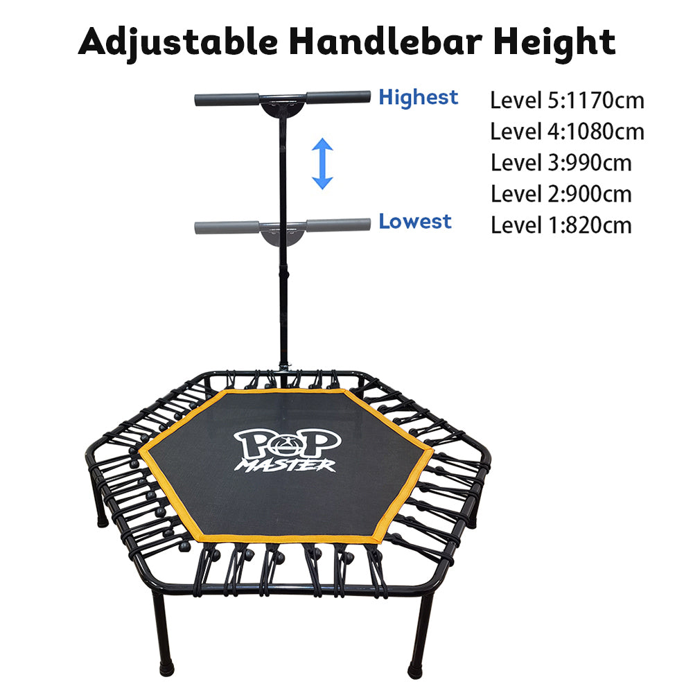 POP MASTER 5FT Indoor Trampoline Hexagon Fitness Rebounder w/ Adjustable Handle Bar