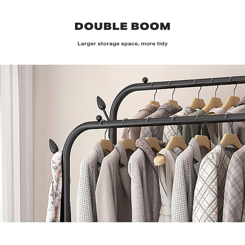 Double Clothes Rack Steel Garment Coat Hanger Stand Closet Shoes Storage Shelf