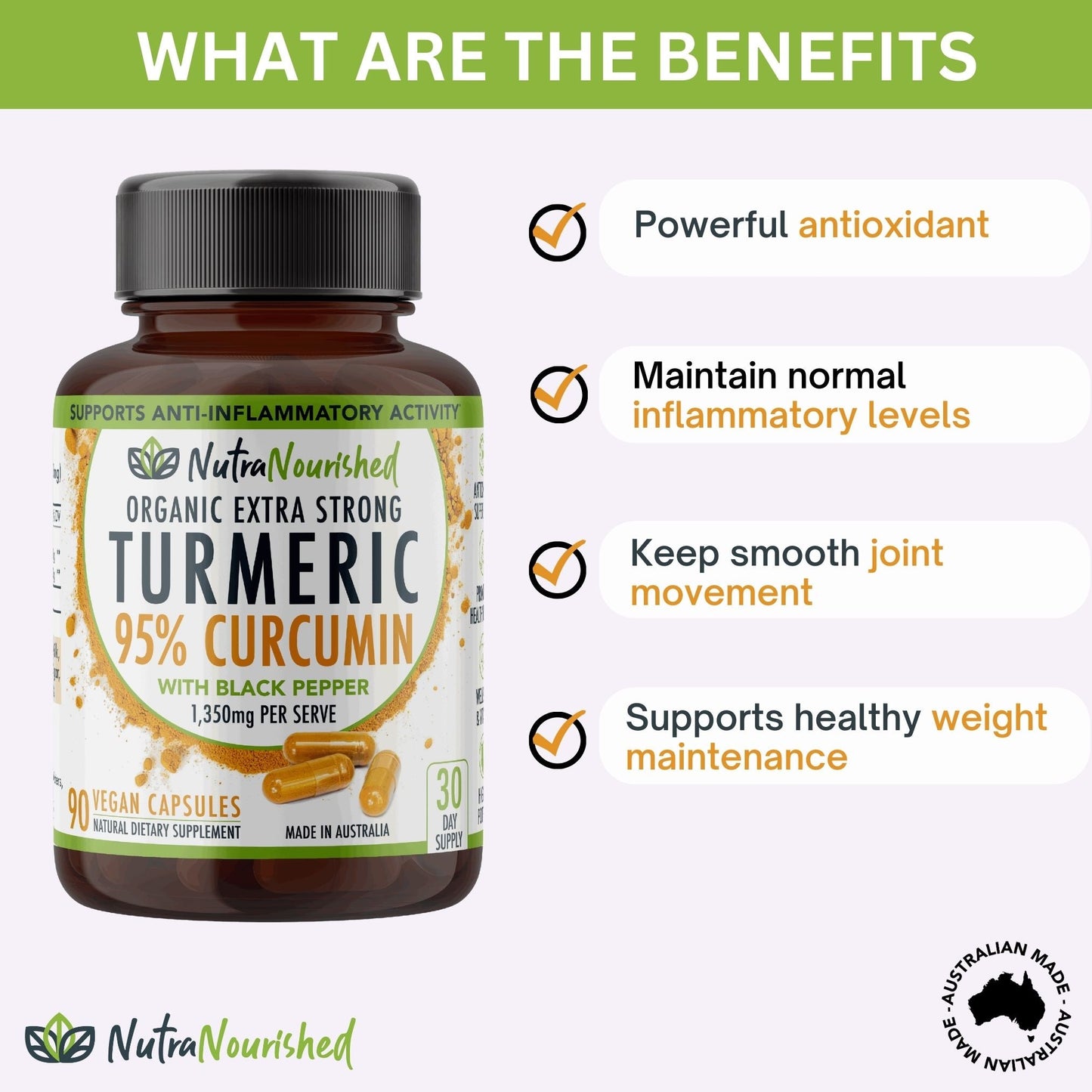 Curcumin Tablets - 95% Pure Organic Vegan - Turmeric Extract Buffered with Black Pepper (1,350mg)