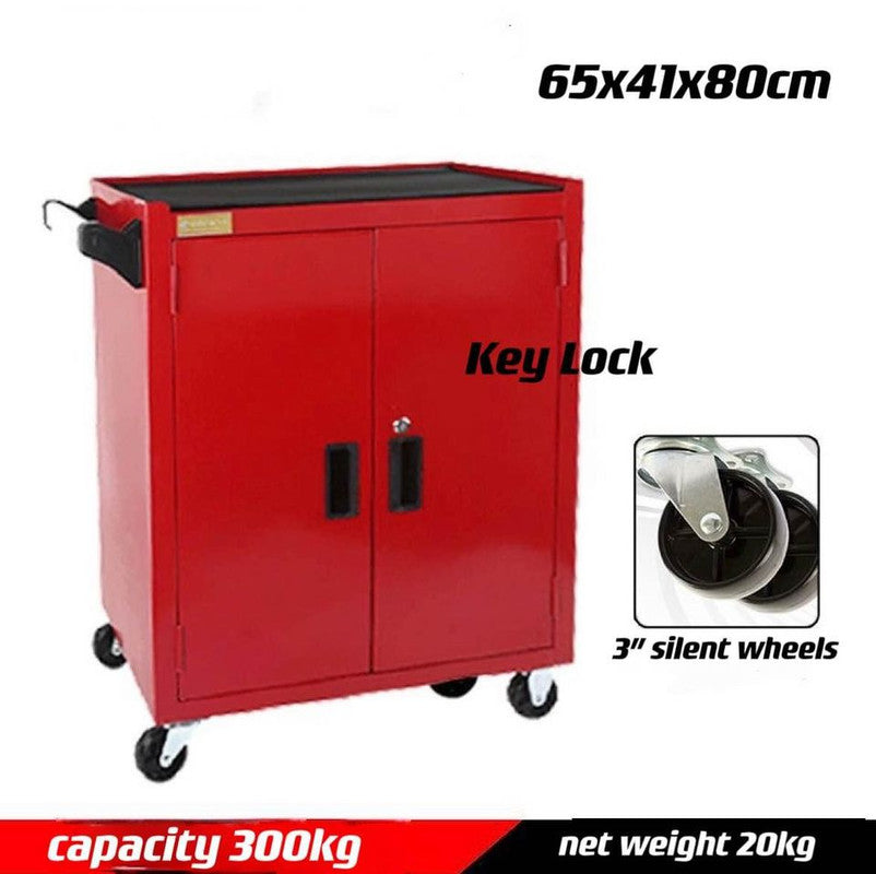 Lockable Tool Box Rolling Cabinet Storage Trolley RED