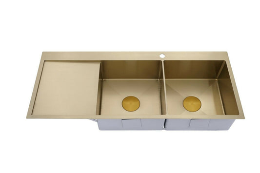 2023 Burnished Brass Gold stainless steel 304 double bowl kitchen sink with drainer tap hole