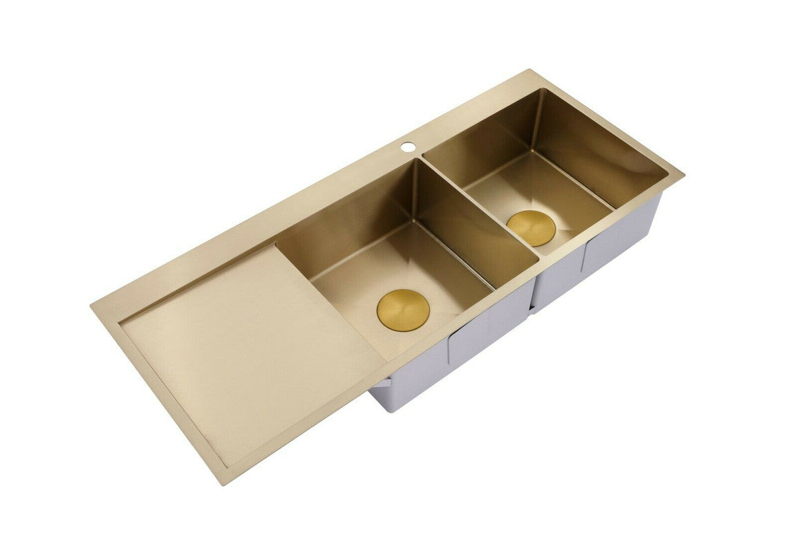 2023 Burnished Brass Gold stainless steel 304 double bowl kitchen sink with drainer tap hole