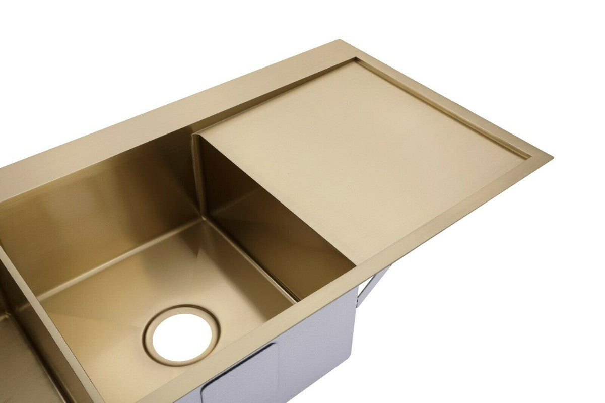 2021 Burnished Brass Gold stainless steel 304 double bowl kitchen sink with drainer on right tap hole