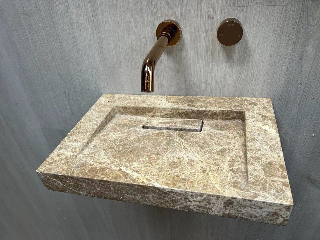 2023 Hand Crafted Marble Nature stone wash basin Matte White wall hung 470*320*60 mm