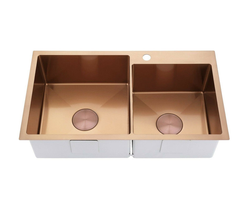 2023 Burnished rose gold Copper stainless steel 304 double bowl kitchen sink with tap hole