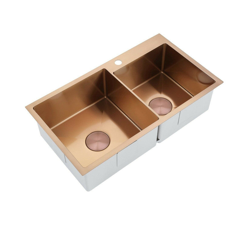 2023 Burnished rose gold Copper stainless steel 304 double bowl kitchen sink with tap hole