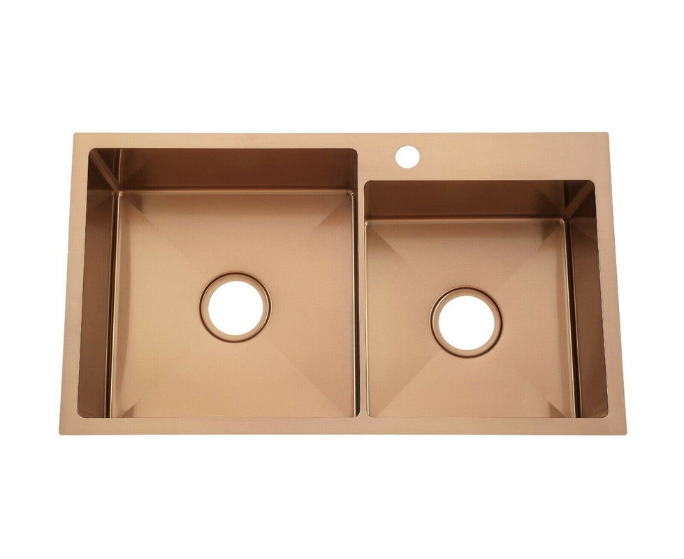 2021 Burnished rose gold Copper stainless steel 304 double bowl kitchen sink with tap hole