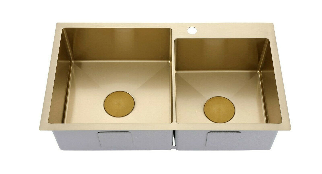 2021 Burnished brushed Brass gold Copper stainless steel 304 double bowl kitchen sink with tap hole