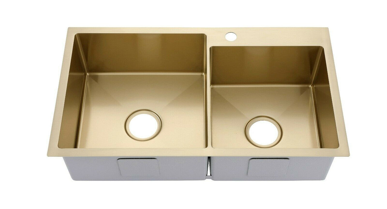 2021 Burnished brushed Brass gold Copper stainless steel 304 double bowl kitchen sink with tap hole