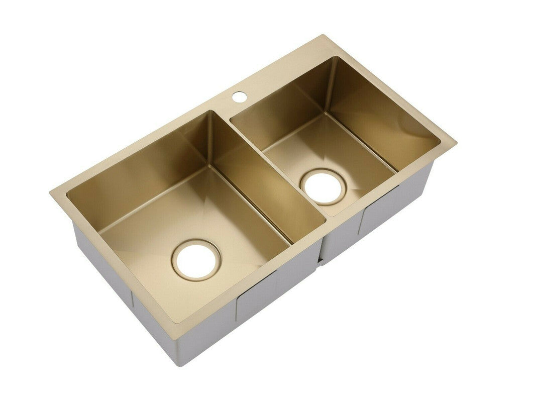 2021 Burnished brushed Brass gold Copper stainless steel 304 double bowl kitchen sink with tap hole