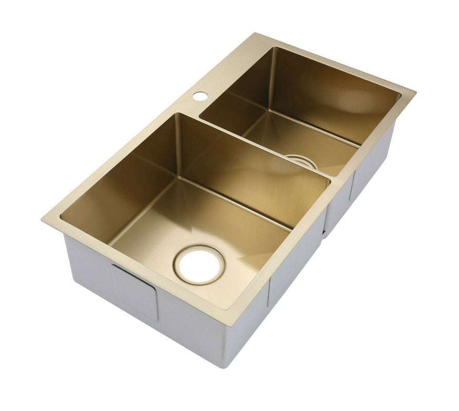 2021 Burnished brushed Brass gold Copper stainless steel 304 double bowl kitchen sink with tap hole