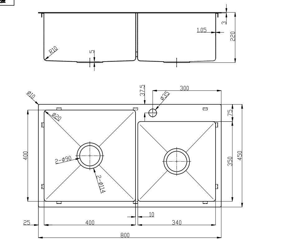 2023 Burnished Gunmetal stainless steel 304 double bowl kitchen sink with tap hole 800*450 mm