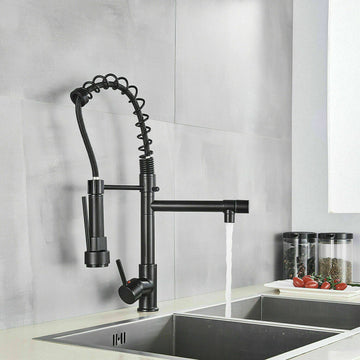 2023 Matte Black pull out with spray function spring kitchen mixer tap faucet