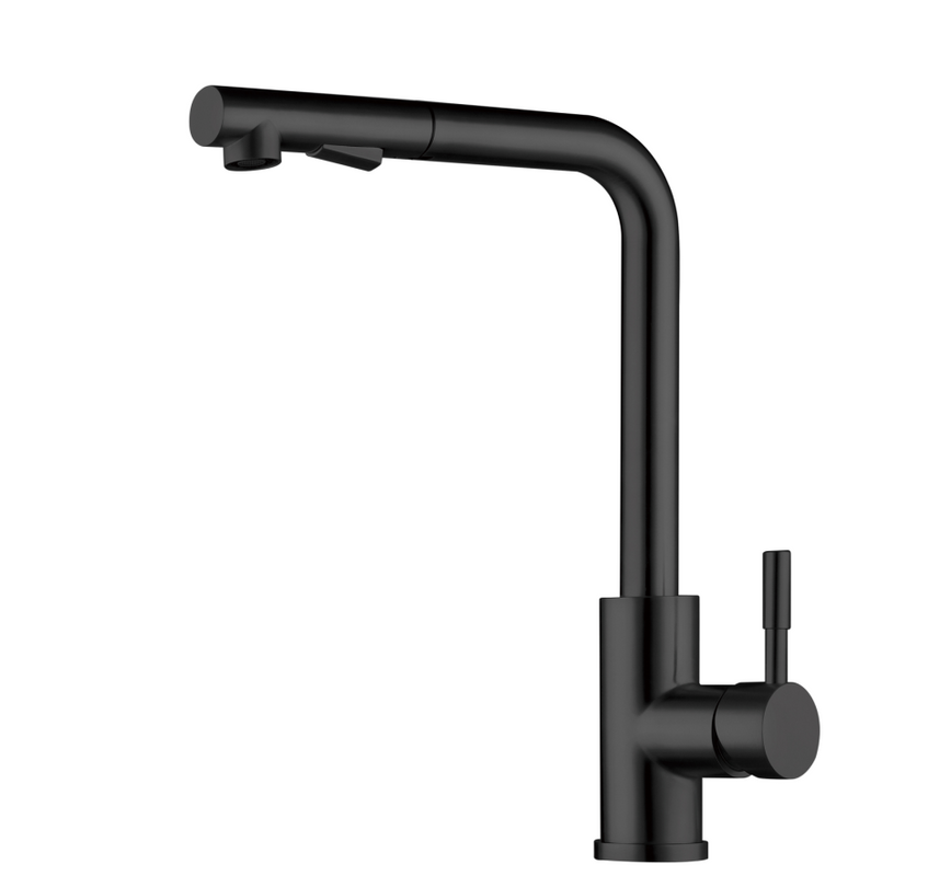 2023 Matte Black L shape pull out with spray function spring kitchen mixer tap faucet Stainless steel Made PVD plated