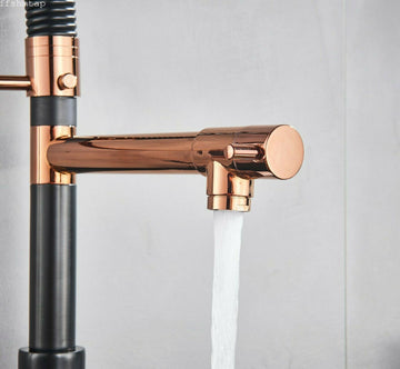 2023 Matte Black Rose Gold pull out with spray function spring kitchen mixer tap faucet Dual Outlets