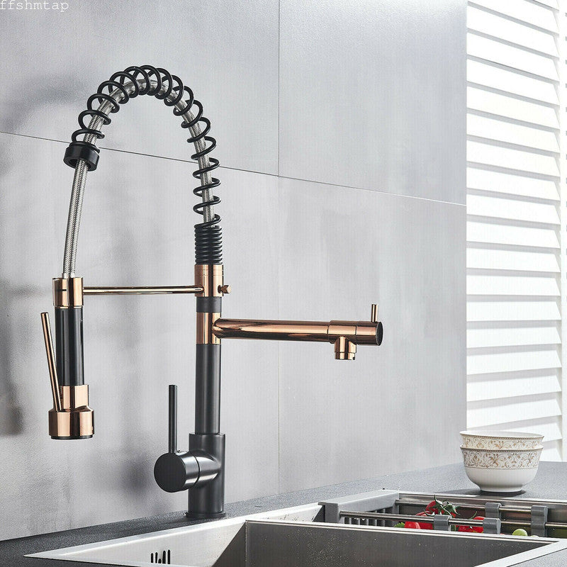 2022 Matte Black & Rose gold pull out with spray function spring kitchen mixer tap faucet