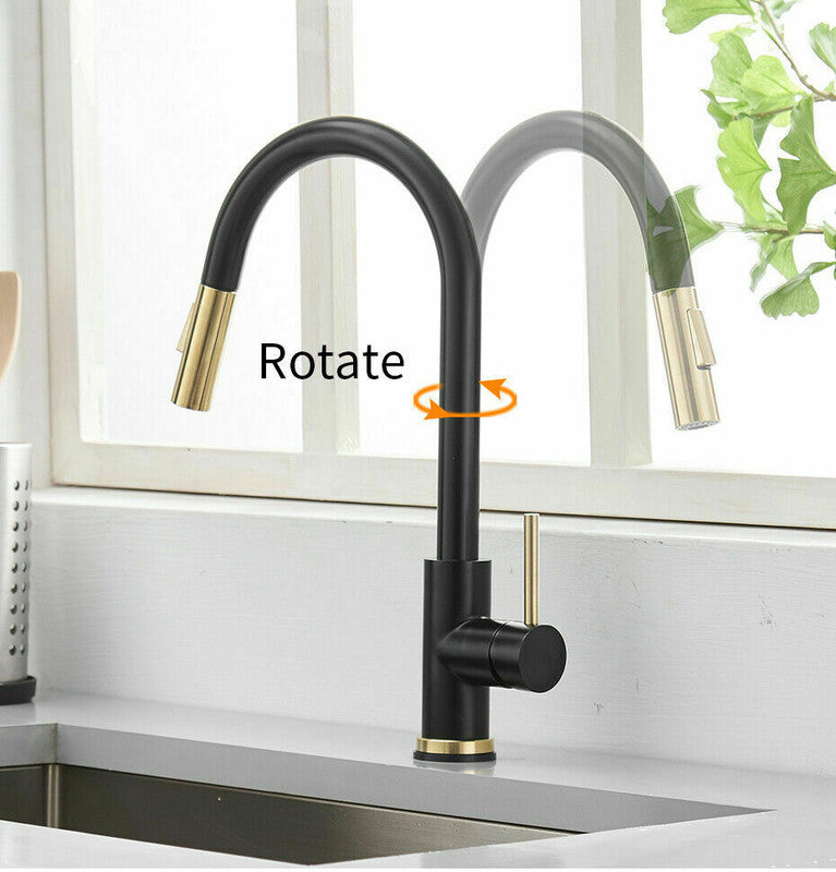 2023 Brushed Gold Spout Matte Black pull out with spray function kitchen mixer tap faucet