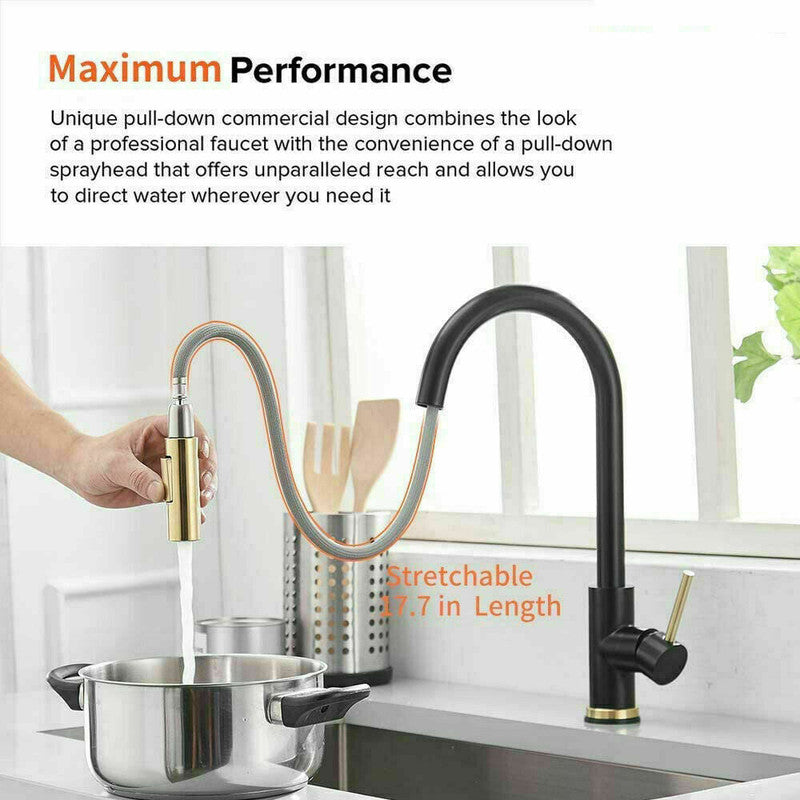 2023 Brushed Gold Spout Matte Black pull out with spray function kitchen mixer tap faucet NO sensor