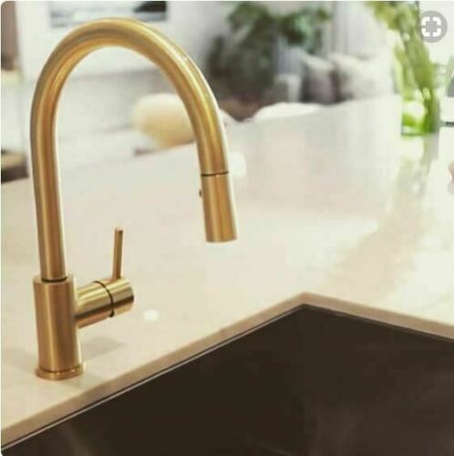 2023 Brushed Brass Gold pull out with spray function spring kitchen mixer tap faucet Stainless steel Made PVD plated